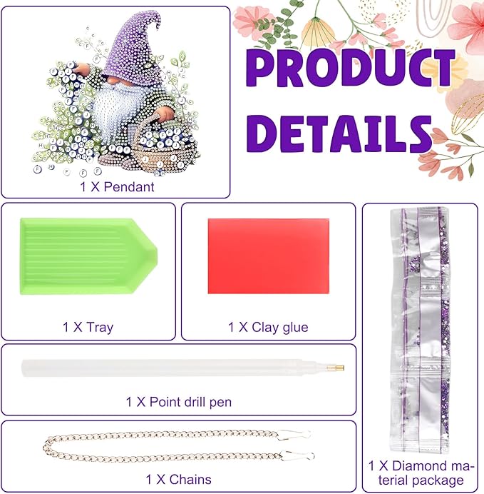 DOMROM Gnome Diamond Art Hanging Kits for Adults Beginners, Special Shaped Crystal Diamond Painting Gnome Pendant, DIY Diamond Art Suncatchers for Home Garden Wall Decor Gift