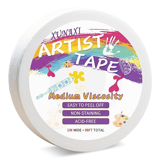 1 Packs Artist Tape Medium Tack White Art Tape for Watercolor Paper Drafting Art Painting Canvas Framing Acid Free Masking Tape- 1IN Wide 99FT Long Total