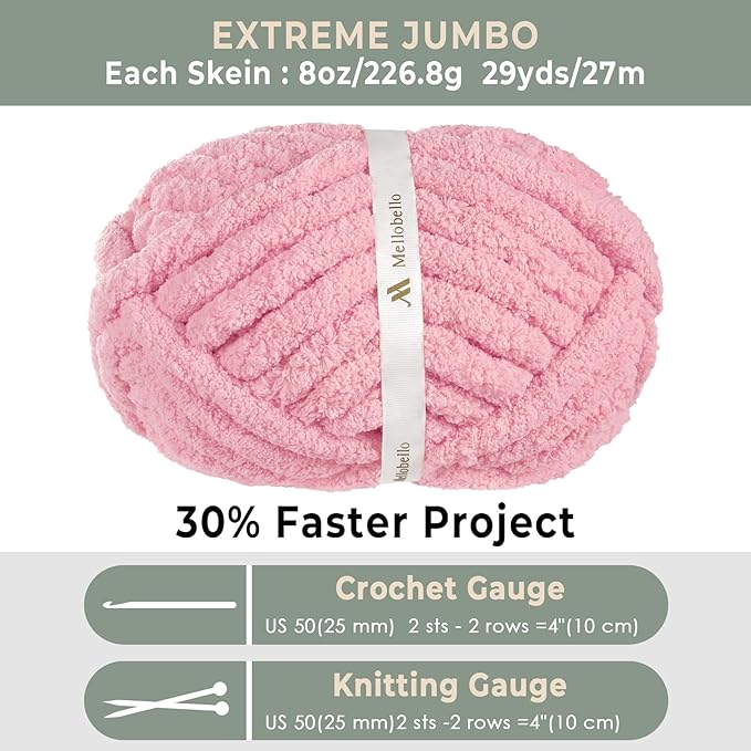 Jumbo Chunky Yarn for Hand Knitting - Super Thick Chenille Chunky Yarn for Crocheting - Extra Soft Bulky Fluffy Blanket Big Yarn 8 Jumbo Pack (27yds,8 oz Each Skein)