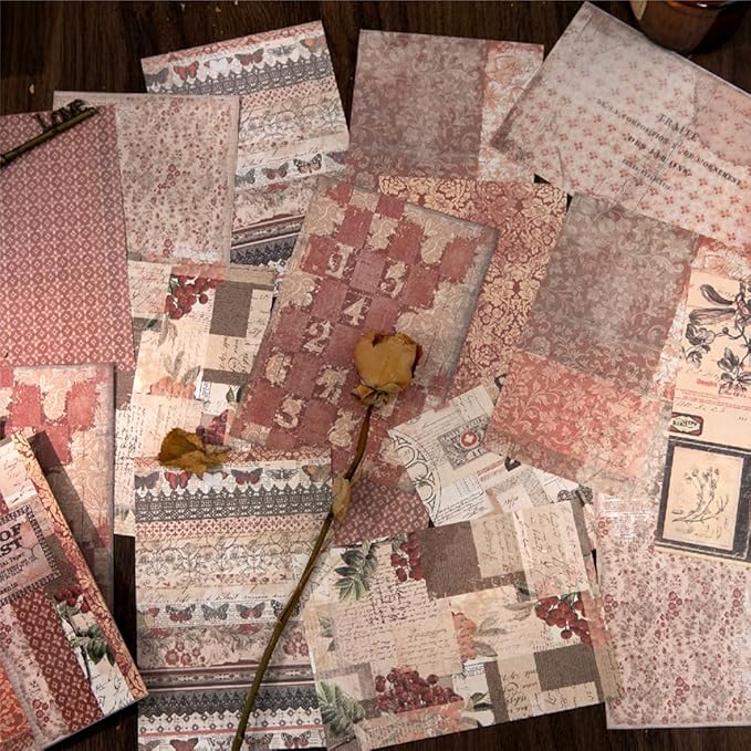 150 Sheets Vintage Scrapbook Paper, 3.7x5.5 Inch, 5 Assorted Set Antique Aged Decorative Background Paper for Junk Journals Supplies, Decoupage, Scrap Booking