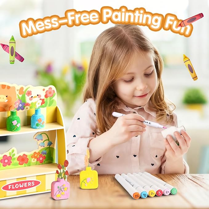 DIY Mini Plaster Flower Vase Craft Kit – 3D Painting & Flower Arranging Toy for Kids – Creative Arts and Crafts Set for Girls Ages 3-8, Preschool Art Gift