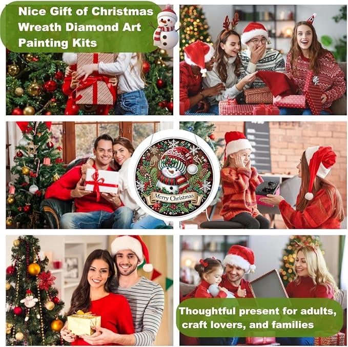 DIY Christmas Wreath Hanging Diamond Art Painting Kits for Adults, Special Shape Snowman Double Sided Acrylic Rhinestone Painting, Window Wall Hanging Ornament Pendants for Home Garden Decor (Snowman)