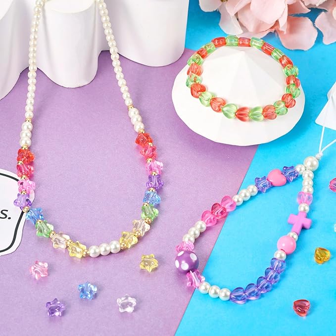 FASHEWELRY 480pcs Clear Acrylic Star Heart Beads - Transparent Colorful Assorted Pastel Cute Kawaii for Bracelets Jewelry Making