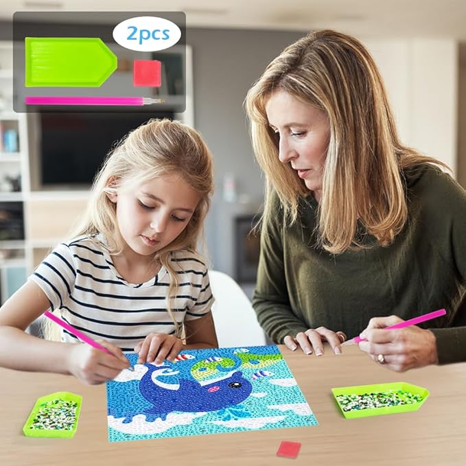 QEUOYSS Diamond Art Kit for Kids with Wooden Frame Art and Crafts for Kids Ages 6-8 -10-12 Easy to DIY Diamond Art for Kid and Adult Beginners Home Wall Decoration (Dolphin)