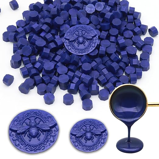 250pcs Wax Seal Beads Royal Blue, Andotopee Premium Sealing Wax Beads for Stamp Seals, Octagon Metallic Seal Stamp Pellets Refill Pack for Wedding Invitation, Letter Envelope, Scrapbook DIY Crafts