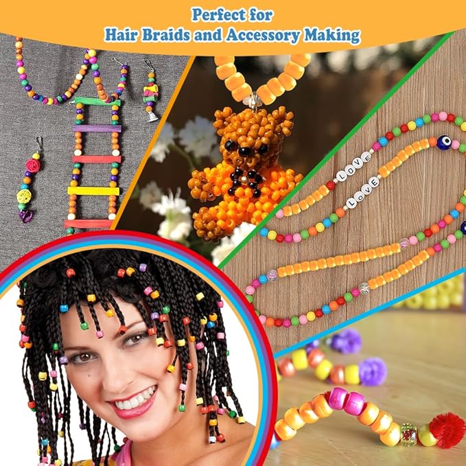 QPIXVB 1100pcs Pony Beads,Beads for Jewelry Making,Friendship Bracelet Bead Kit,Hair Beads Bead for Crafts,Bracelets Making,Necklace Keychain