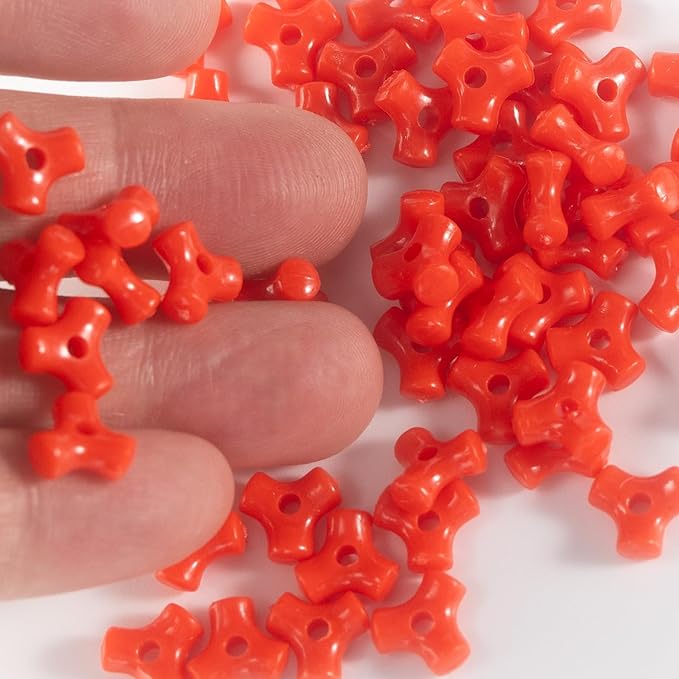 1300 Pcs Acrylic 10mm Plastic 3-Sided Kandi Tri Beads Tri-Shaped Beads Bone Beads Bulk for Wreath Candy Cane Rainbow Holiday Tree Decorations Bead Ornament Jewelry Making Kit (Opaque Red)