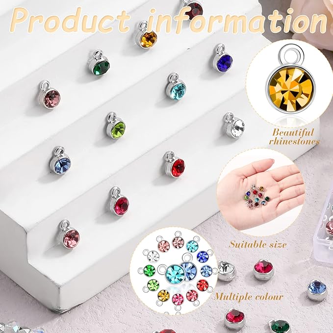Sureio 120 Pcs Birthstone Charms for Jewelry Making Handmade DIY Crystal Birthstone Beads Bling Round Charms Bracelet Enamel for Birthday Jewelry Making Earrings Accessory (Multiple Color)