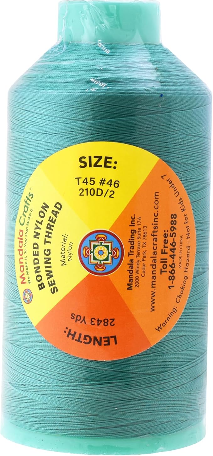 Mandala Crafts Size 46 210D T45 Bonded Nylon Thread - Turquoise 2843 YDs Tex 45 Heavy Duty Sewing Threads for Leather, Jeans, Weaving, Outdoor Marine Upholstery