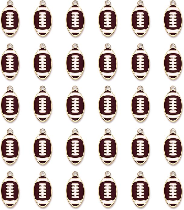 NVENF 30PCS Football Charms for Jewelry Making, Enamel Football Charms for Bracelet Necklace Earrings Making, Red Black White Blue Purple Orange Game Day Football Charm Bulk