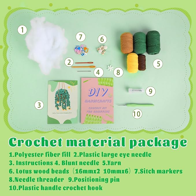 Kogyxe Beginners Crochet Kit, Hanging Potted Plants Knitting Starter Pack, Amigurumi Crochet Starter Kits w Step-by-Step Video Tutorials for Beginners Decoration, Plants Family (40%+ Yarn)