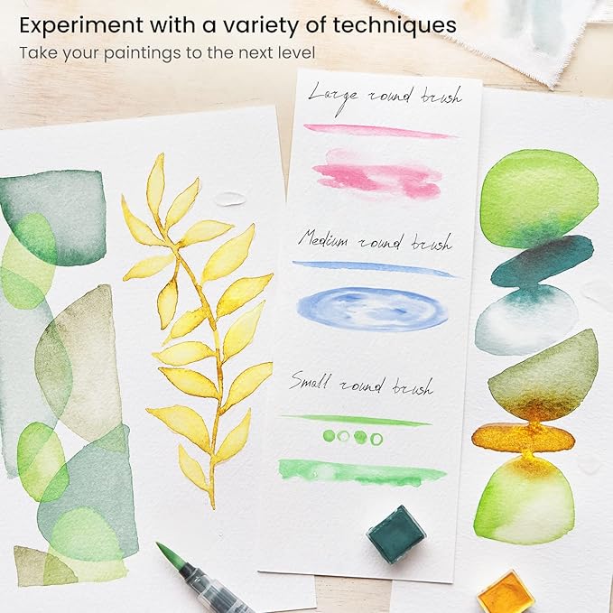 ARTEZA Water Brush Pen, Set of 4, Assorted Soft Nylon Bristle Tips, Self-Moistening Water Brush, Refillable Water Pen