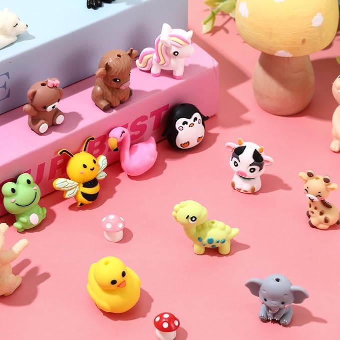 12 Pcs 3D Silicone Focal Beads Pens Beads Bulk for Beadable Keychain DIY Crafts Necklace Bracelet Phone Chain Charms Jewelry Making (Animals A)