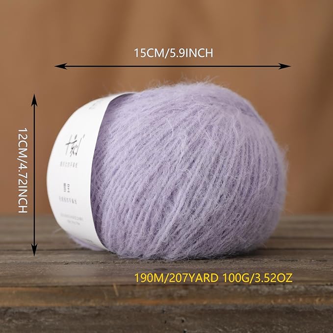 Snowbaby Wool Acrylic Blend Long Pile Yarn,(Worsted) Warm and Luxurious Fuzzy Yarn for Knitting and Crocheting DIY Hats Scarves Sweaters, 2 * 3.52oz/100g 207yds(26-Lavender)
