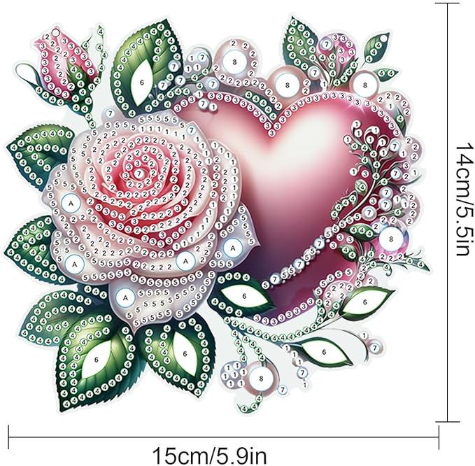 AiYuanzsh 5D Diamond Painting Hanging Pendant, DIY Rose and Heart Diamond Art Kit for Adults, Crystal Rhinestone Window Decoration, Wall and Home Ornament, Valentine’s Day Gift