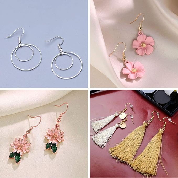 925 sterling earring hooks hypoallergenic 48pcs silver+gold+rose gold jewelry making supplies findings ear wires fish hook nickel-free kit with 48pcs clear rubber earring backs for diy jewelry