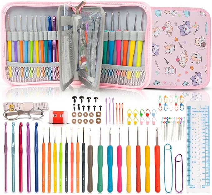 SHAXANO Crochet Hooks Kit with Case, 95-Piece, Ergonomic Crochet Needles Weave Yarn Kits DIY Hand Knitting Art Tools for Beginners and Experienced Crochet Lovers