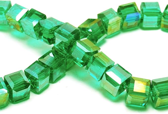 8mm Sparkle Cube Crystal Beads for Jewelry Making - Faceted Spacer Beads for Bracelets(94-100pcs, Grass Green AB)
