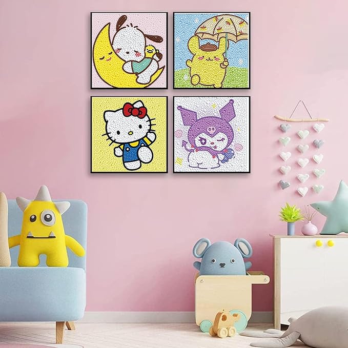 YSUNETER Diamond Painting Kits for Kids Beginner - 4 Pack DIY 5D Full Drill Diamond Art Kits for Children, Cute Animals Round Crystal Rhinestone Gem Art Crafts Home Wall Art Decor 5.9 x 5.9 Inches