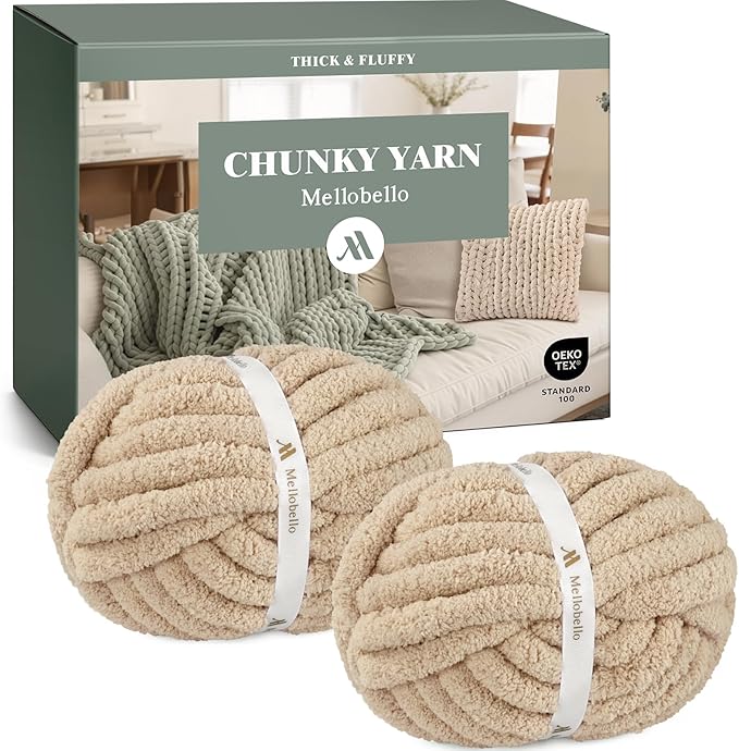 Jumbo Chenille Chunky Yarn for Crocheting - Super Bulky Fluffy Chunky Yarn for Hand Knitting - Extra Thick Soft Blanket Big Yarn 2 Jumbo Pack (27yds,8 oz Each Skein)