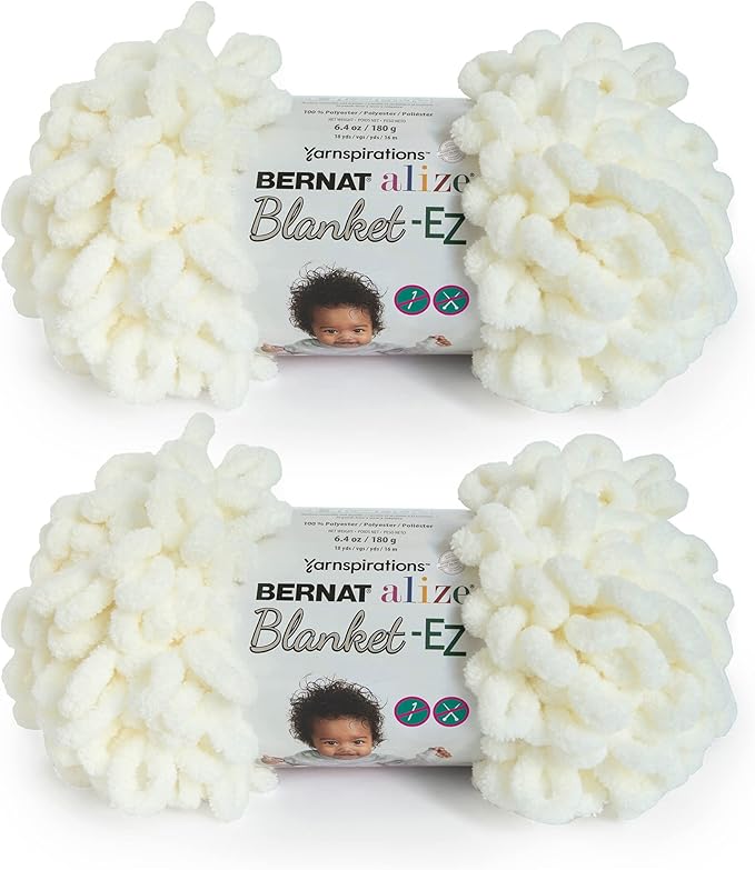 Bernat Alize Blanket-EZ Super Soft Looped Yarn for Beginners, Hand Knitting- No Needles or Hooks Needed, Cream, 2 Pack