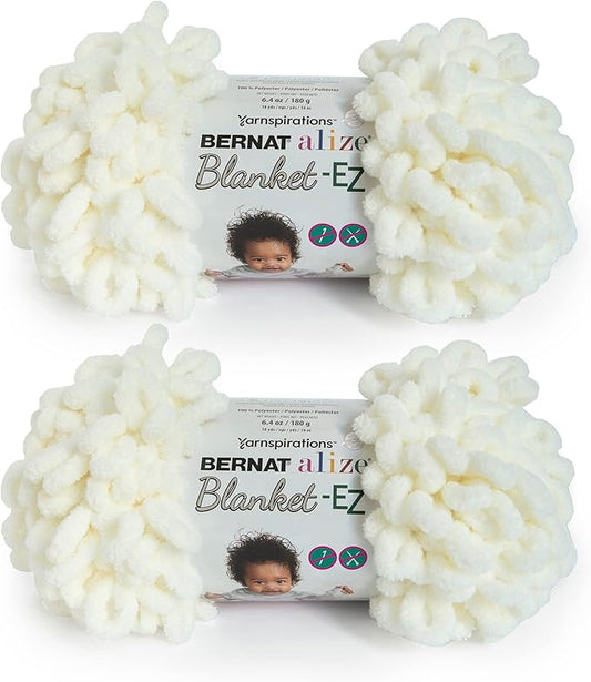 Bernat Alize Blanket-EZ Super Soft Looped Yarn for Beginners, Hand Knitting- No Needles or Hooks Needed, Cream, 2 Pack