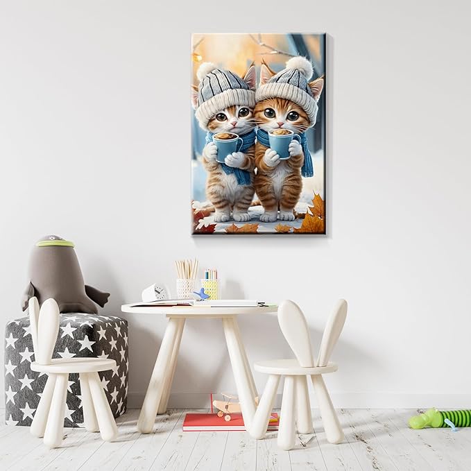 ATDMS Paint by Numbers Kits for Adults DIY Cute Cats Paint by Number with Frame Paint by Number with Easel for Wall Hanging Home Room Decor 7.87x11.81 inch