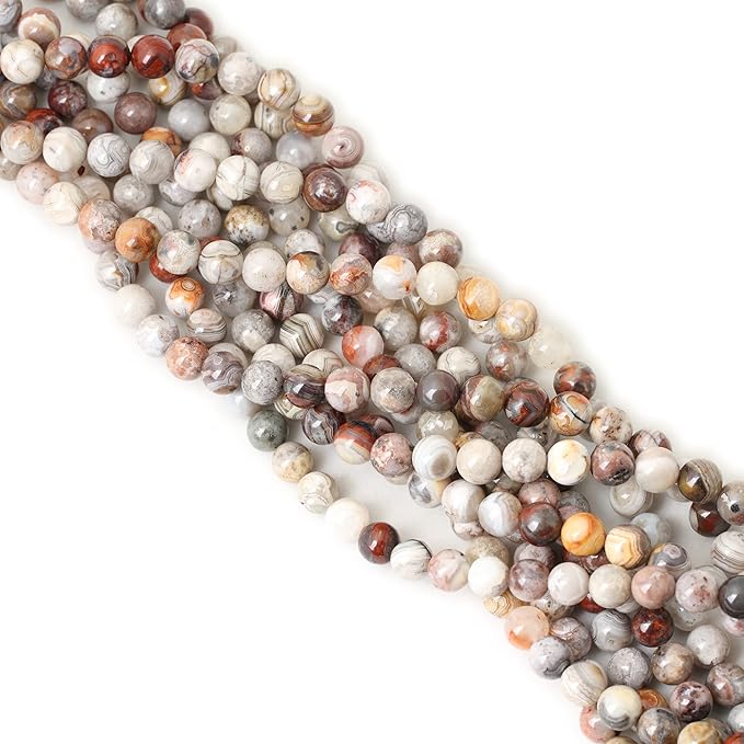 45PCS 8mm Natural Laguna Lace Agate Round Loose Beads for Jewelry Making 1 Strand 15"