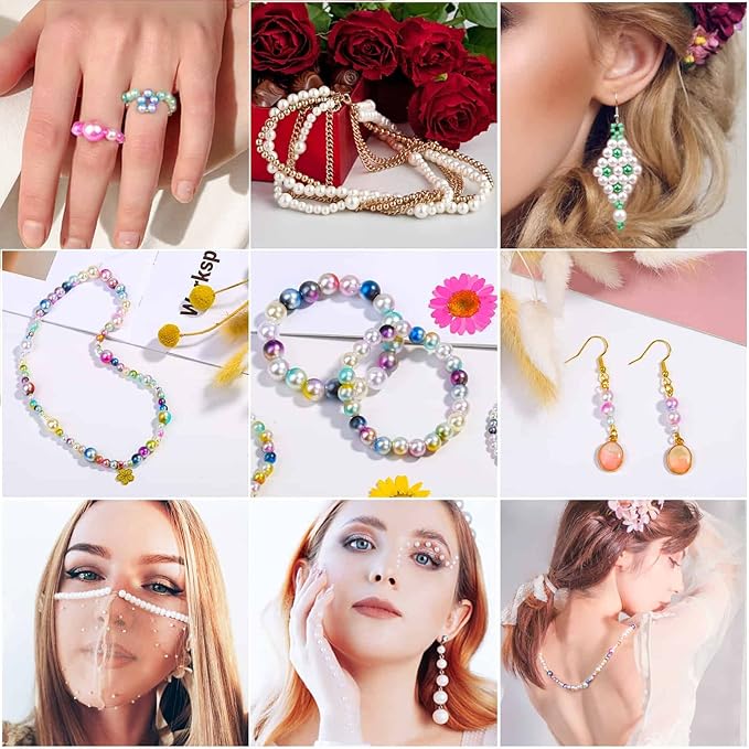 Aenezus 2200PCS Multicolor Pearl Beads, 4/6/8/10mm Loose Pearls for Crafts with Holes for Jewelry Making