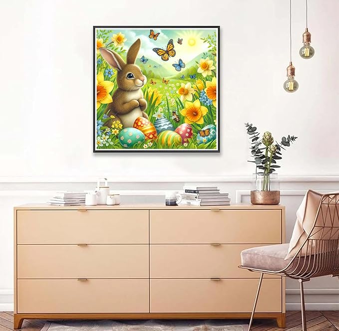 Axquilon Easter Bunny Diamond Art Kits for Adults-Easter Diamond Painting Kits for Adults, DIY 5D Spring Full Drill Gem Art Crafts Kits for Home Wall Decor 12x12 in