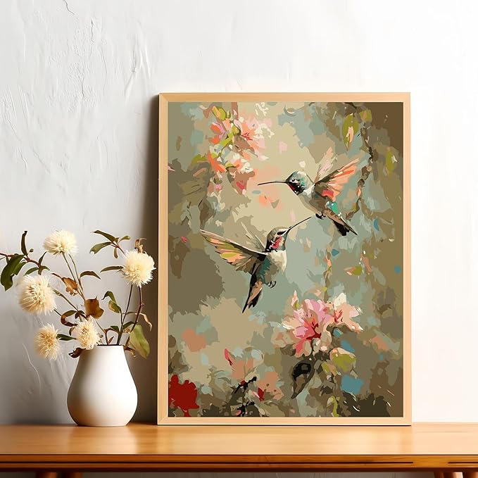 Mosaflare Paint by Numbers for Adults Beginner, Hummingbird Adult Paint by Number Kits on Canvas, DIY Acrylic Oil Easy Painting by Numbers for Home Wall Decor 12X16 inch (Without Frame)
