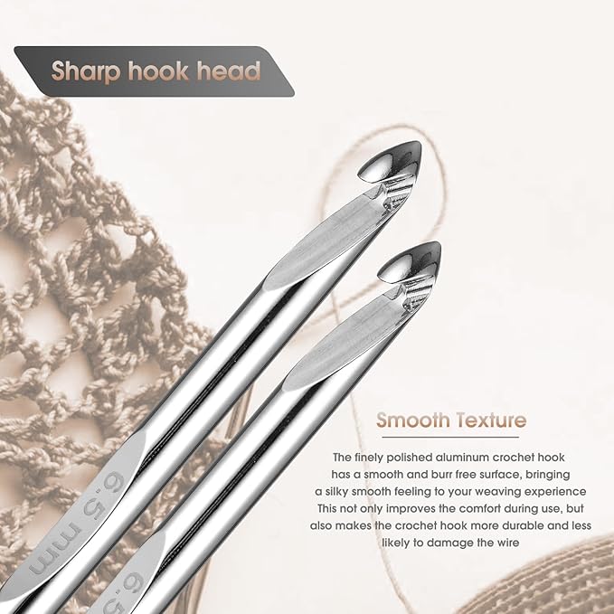 Tunisian Crochet Hooks Set Aluminum Metal Interchangeable Crochet Hook with Cable 3mm-10mm Ergonomic Crochet Hooks for Arthritic Hands 26Pic (Umber)