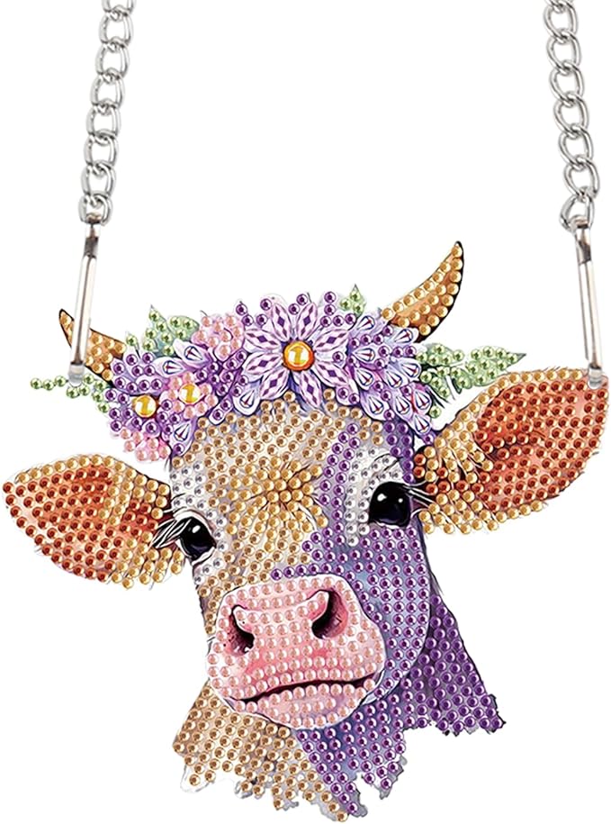 Cow Head Diamond Painting Hanging Kit, 5D DIY Acrylic Pendant with Special Shaped Crystal Rhinestones, Animal Art Ornament for Wall, Door or Window Decoration, Handmade Craft Gift for Adults