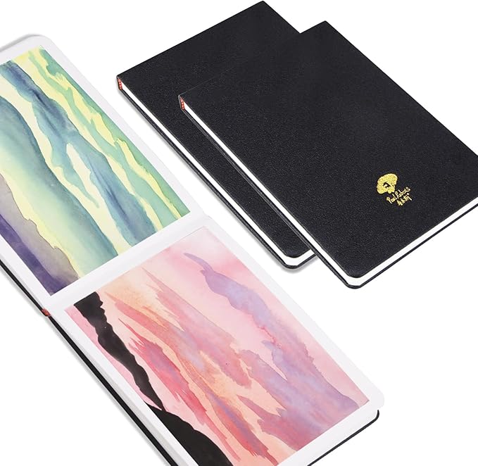 Paul Rubens 2 Pack Watercolor Paper, 100% Cotton Hot Press Watercolor Journal 7.6"x 5.3", 40 Sheets (140lb/300gsm), Acid-Free Art Supplies for Watercolors, Gouache, Acrylics