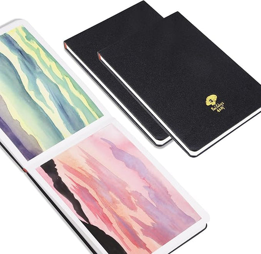 Paul Rubens 2 Pack Watercolor Paper, 100% Cotton Hot Press Watercolor Journal 7.6"x 5.3", 40 Sheets (140lb/300gsm), Acid-Free Art Supplies for Watercolors, Gouache, Acrylics