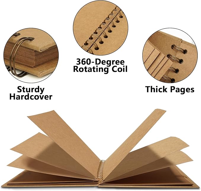 Vienrose DIY Scrapbook Album 7x7 Inch Hardcover Kraft Paper Scrap Book Photo Albums with 40 Blank Pages for Wedding Baby Shower, Kraft Color