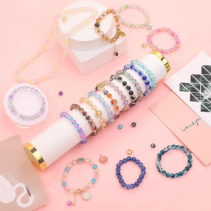 ufu 8mm glass beads for jewelry making, 1300+ pcs 48 colors crackle glass beads bracelet making kit, round crystal beads for bracelets necklace diy crafts gifts, without jewelry pliers