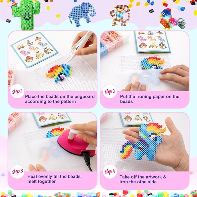 meland fuse beads kit - 11,000 pcs 36 color beads for craft for girls age 5-12 year old,5mm melty beads set including 5 pegboards, ironing paper & chain accessories iron beads christmas birthday gift