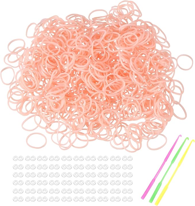 MECCANIXITY 1800 Pcs Loom Rubber Bands Kit with 75 Pcs S-Clips 3-Hooks Rubber Bands Refill Bracelet Making Kits for Weaving DIY Handcrafts Gift, Beige