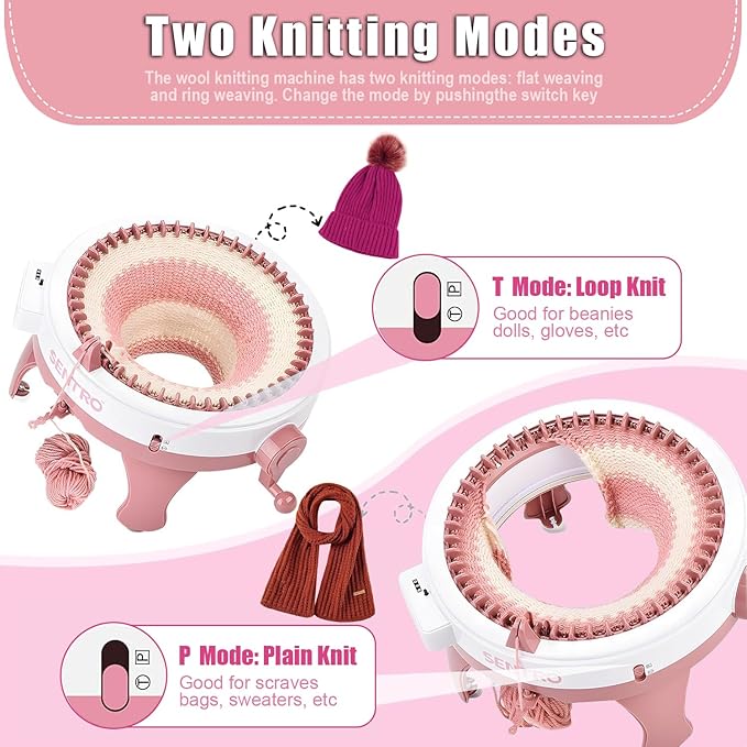 SENTRO Knitting Machine, 48 Needles Knitting Machine, Smart Knitting Loom Machine with Row Counter for Adults Beginners, Circular Double Knit Loom Crochet Knitting Machine Kit for Hat Socks