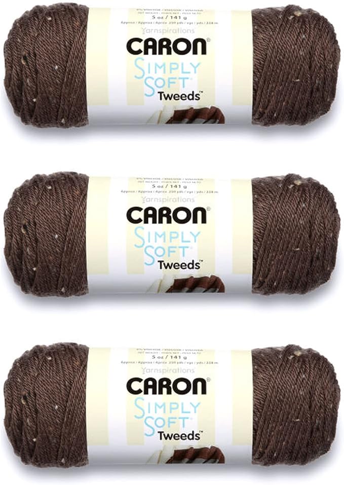 Caron Simply Soft Taupe Tweeds Yarn - 3 Pack of 141g/5oz - Acrylic - 4 Medium (Worsted) - 250 Yards - Knitting/Crochet