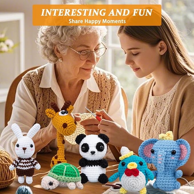 Crochet Animal Kit – 6 PCS Crochet Kit for Beginners, Knitting Kit with Step by Step Videos, Yarn, Crochet Hook, Knitting Kit for Beginners, Great Birthday Holiday Gift (Crochet 2)
