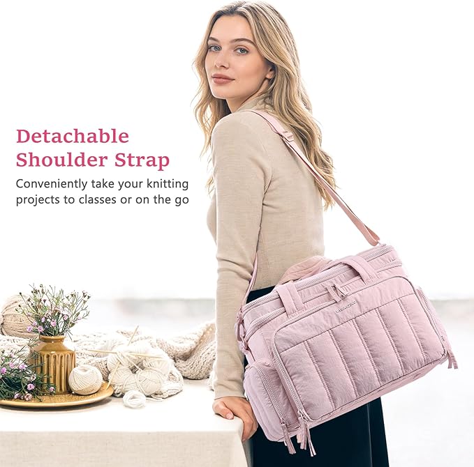 MYBAGZING Large Knitting & Crochet Bag Organizer for Yarn Storage, Double-Layer Knitting Project Bag with 6 Grommets, Yarn Organizer Tote for Knitting Supplies Crochet Hooks & Accessories Gift for Mom