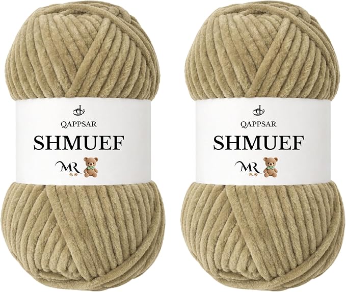 SHMUEF Chenille Yarn 2-Pack – Ultra Soft Velvet Yarn, Super Bulky Weight (5–6 mm), Yarn for Crochet, Amigurumi & Baby Blankets (Beige)