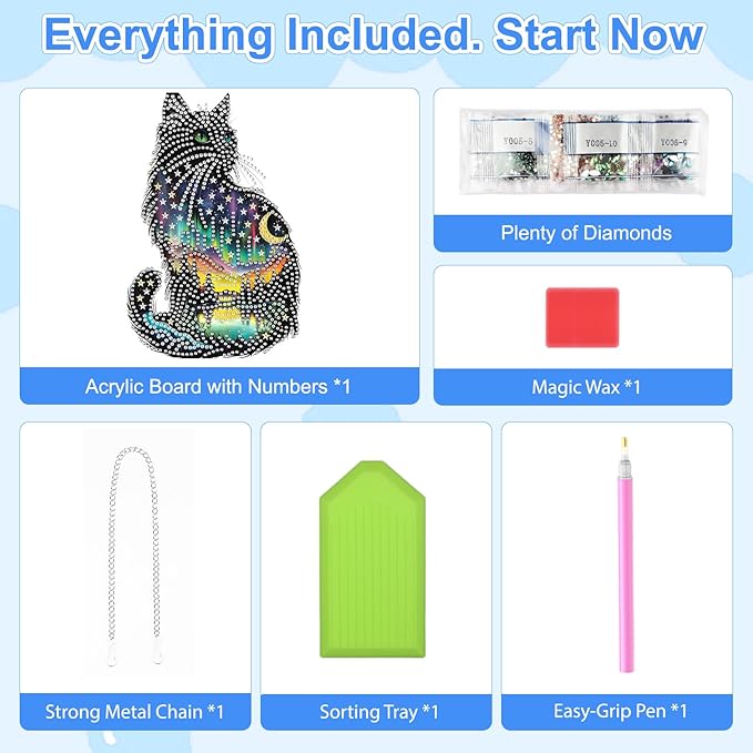 TOSTOG Aurora Kitten Diamond Art Pendant Kits for Adult, Star Diamond Painting Hanging Kit for Beginners, 5D DIY Crafts Gem Art, Waterproof Full Accessories for Home Decor Idea 20 * 20 cm/8 * 8 in