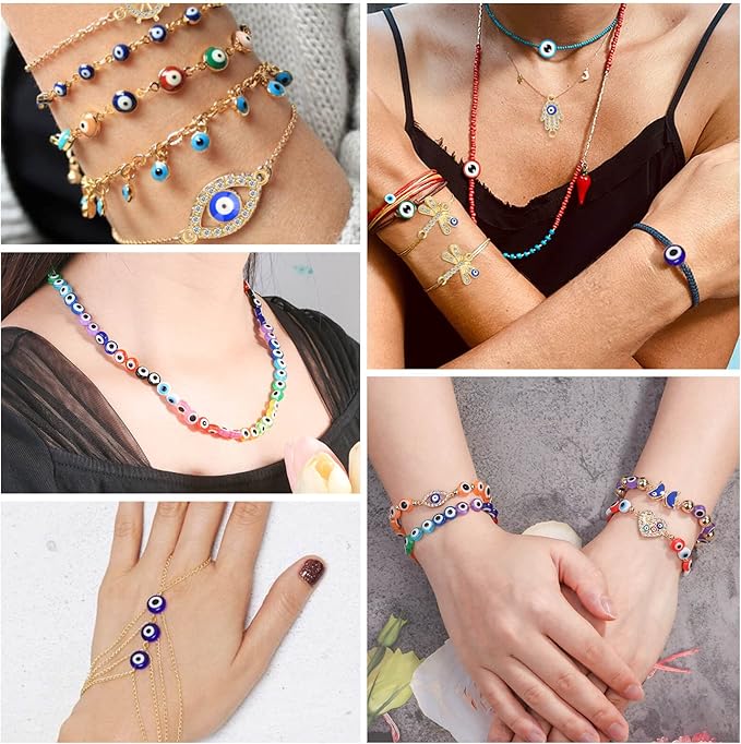 Acejoz 2702 Pieces Bracelet Making Kit, Including Evil Eye Beads, Evil Eye Charms, Assorted Beads and Elastic String for Bracelets