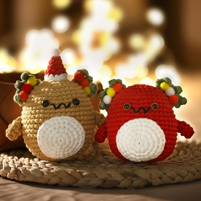 Christmas Crochet Kit for Beginners - 2 PCS Christmas Axolotl Crochet Kit, Beginners Crocheting Kitting for Adults Teen, DIY Craft Gifts with Crochets Yarns, Hook, Step-by-Step Video, Instruction