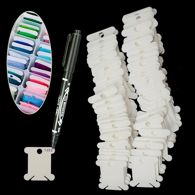Embroidery Floss Organizer, 1 Removable 18 Compartments Cross Stitch Thread Storage Box with 100 Plastic Embroidery Floss Bobbins, 1 Floss Winder and 1 Marker