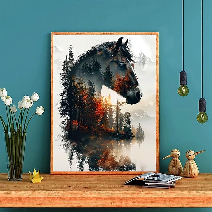 ijbnhd Horse Diamond Art Kits for Adults, 5D Horse Diamond Painting Kits for Adults Beginners, DIY Full Round Drill Forest Gem Arts Craft for Home Wall Decor 12 X 16Inch