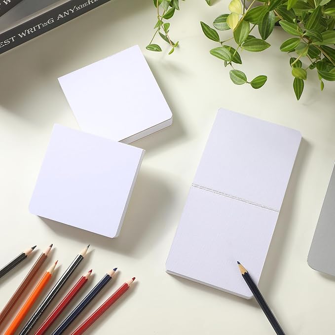 Ctosree 3 Pcs Mini Watercolor Sketchbook 3.9 x 3.9 Inch Portable Square Watercolor Notebook Painting Sketch Book 90 Sheets Textured Drawing Papers 300 GSM Artists Paper Pads for Art (White)